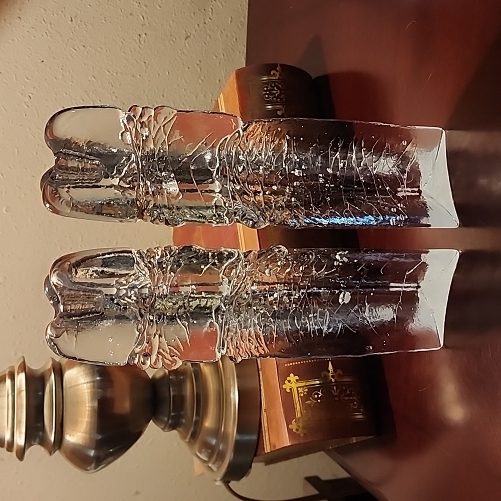 Glasslight Studio Ice Triangular Candle Stick Holders (Signed)